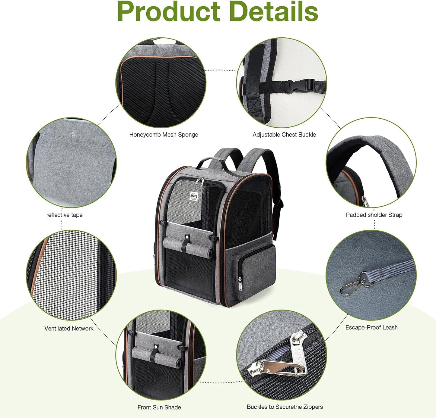 Large Cat Backpack Carrier Expandable Pet Carrier Backpack for Small Dogs Medium Cats Fit up to 18 Lbs, Dog Backpack Carrier, Foldable Puppy Backpack Carrier for Travel, Hiking,Grey