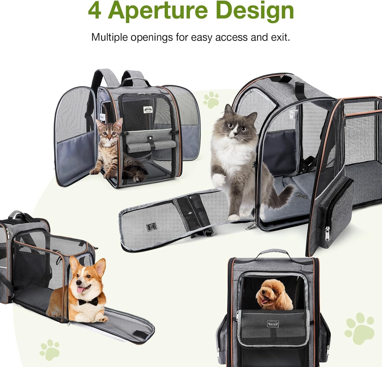 Large Cat Backpack Carrier Expandable Pet Carrier Backpack for Small Dogs Medium Cats Fit up to 18 Lbs, Dog Backpack Carrier, Foldable Puppy Backpack Carrier for Travel, Hiking,Grey