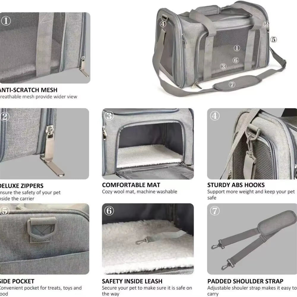 Dog Carrier Bag Soft Side Backpack Cat Pet Carriers Dog Travel Bags Airline Approved Transport for Small Dogs Cats Outgoing