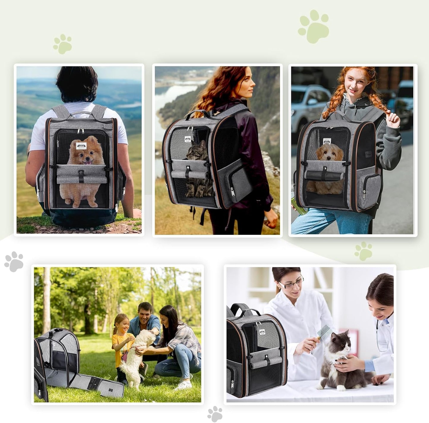 Large Cat Backpack Carrier Expandable Pet Carrier Backpack for Small Dogs Medium Cats Fit up to 18 Lbs, Dog Backpack Carrier, Foldable Puppy Backpack Carrier for Travel, Hiking,Grey