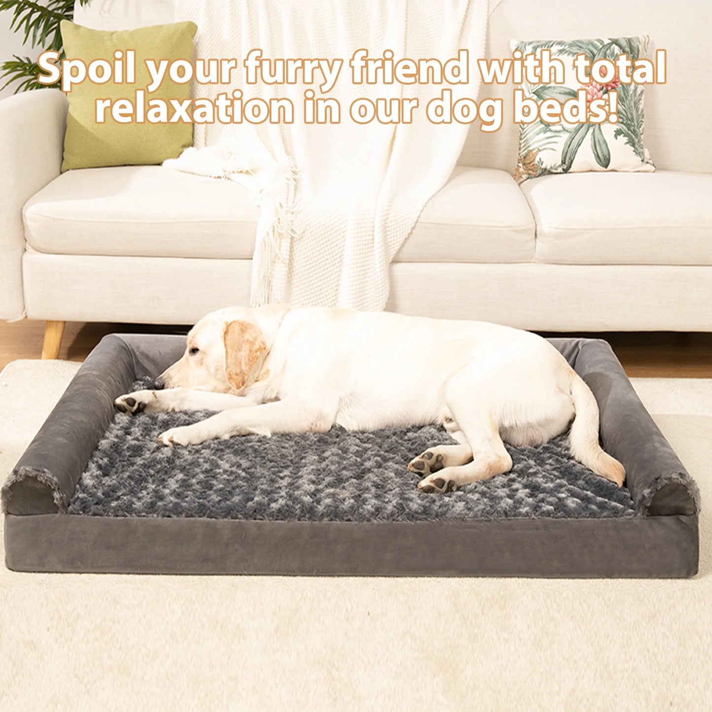 Walpetmar Orthopedic Headrest Dog Bed,47" Waterproof Washable Cover Dog Beds with Memory Foam