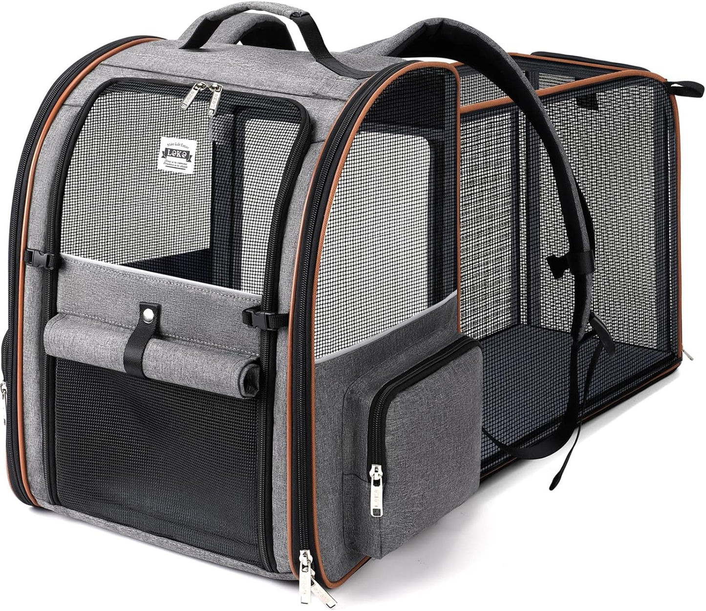 Large Cat Backpack Carrier Expandable Pet Carrier Backpack for Small Dogs Medium Cats Fit up to 18 Lbs, Dog Backpack Carrier, Foldable Puppy Backpack Carrier for Travel, Hiking,Grey