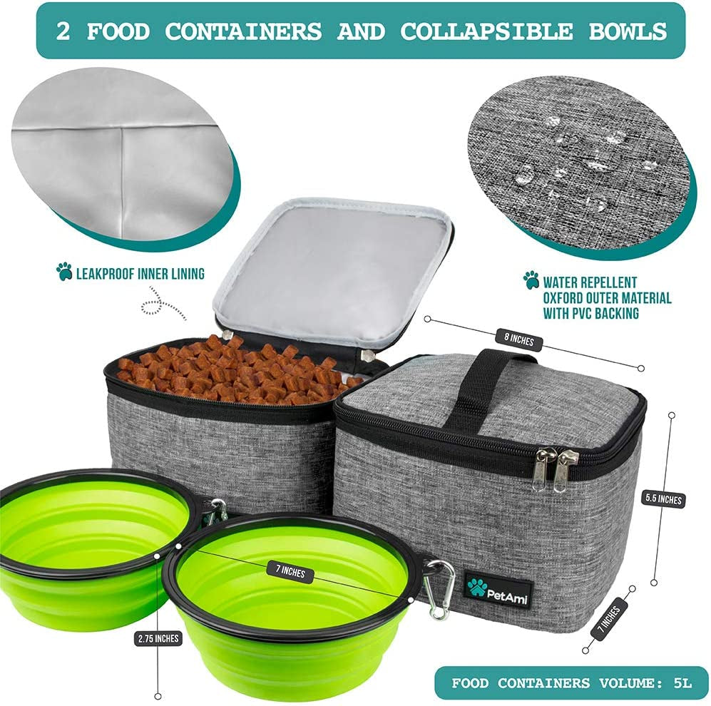 Dog Travel Bag | Airline Approved Tote Organizer with Multi-Function Pockets, Food Container Bag and Collapsible Bowl | Perfect Weekend Pet Travel Set for Dog, Cat (Grey, Large)