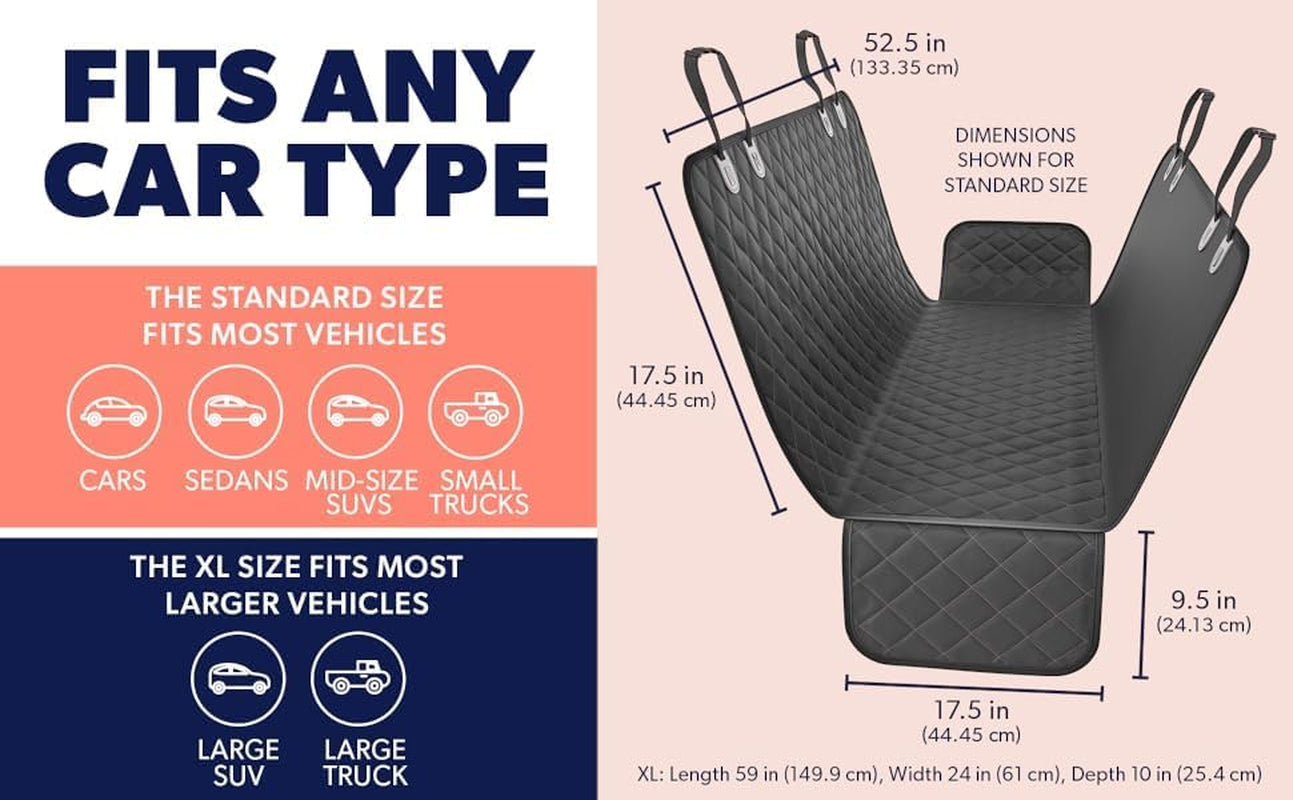 Dog Car Seat Cover for Back Seat. Protector Hammock - Waterproof Pet Trucks, Sedans & Suvs Use with Chom Roller Hair Remover. Black