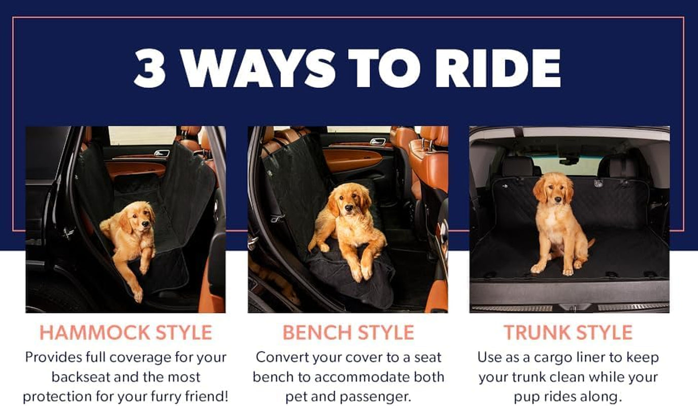 Dog Car Seat Cover for Back Seat. Protector Hammock - Waterproof Pet Trucks, Sedans & Suvs Use with Chom Roller Hair Remover. Black