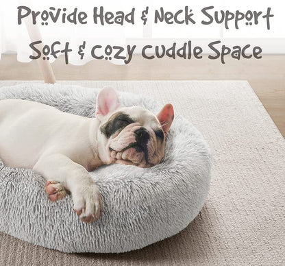 Donut Cat Bed, Faux Fur Dog Beds for Medium Small Dogs - Self Warming Indoor round Pillow Cuddle