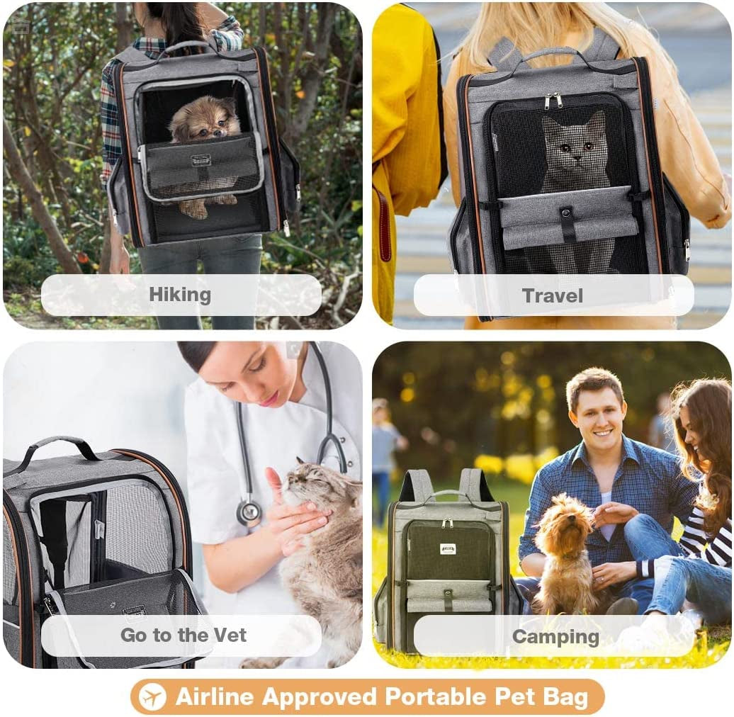 Large Cat Backpack Carrier Expandable Pet Carrier Backpack for Small Dogs Medium Cats Fit up to 18 Lbs, Dog Backpack Carrier, Foldable Puppy Backpack Carrier for Travel, Hiking,Grey