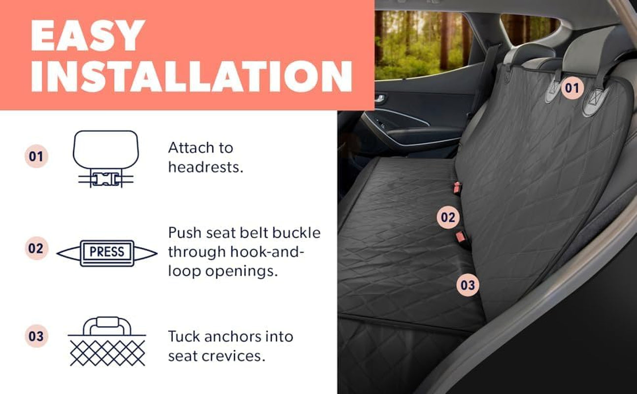 Dog Car Seat Cover for Back Seat. Protector Hammock - Waterproof Pet Trucks, Sedans & Suvs Use with Chom Roller Hair Remover. Black