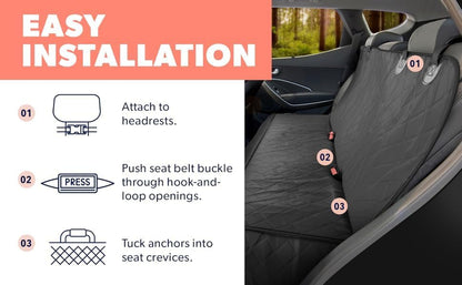 Dog Car Seat Cover for Back Seat. Protector Hammock - Waterproof Pet Trucks, Sedans & Suvs Use with Chom Roller Hair Remover. Black